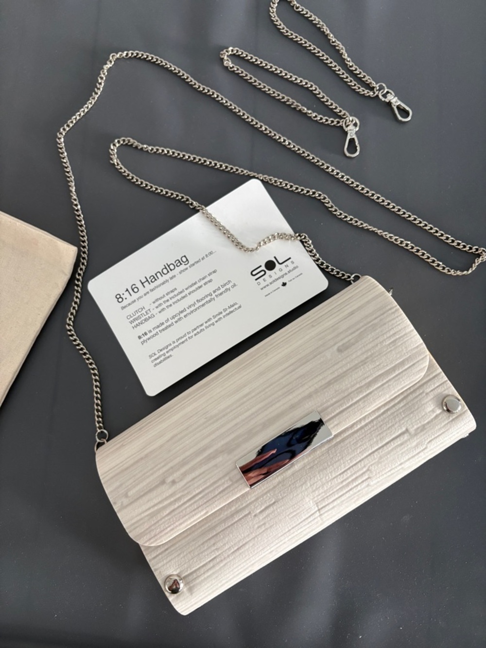Cream Textured Crossbody Bag with Silver Chain